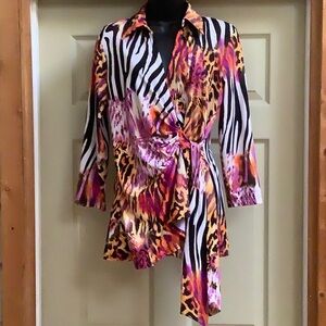 Max & Rina colorful animal print wrap top